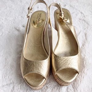 Michael Kors Natalia Open Toe Leather Wedge Heel